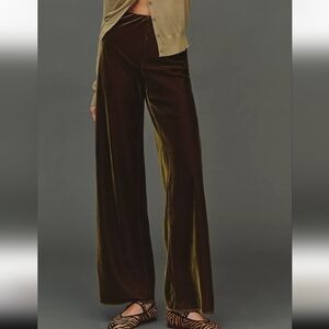 Anthropologie Tilda Pull On Velvet Wide-Leg Trousers in Moss Green